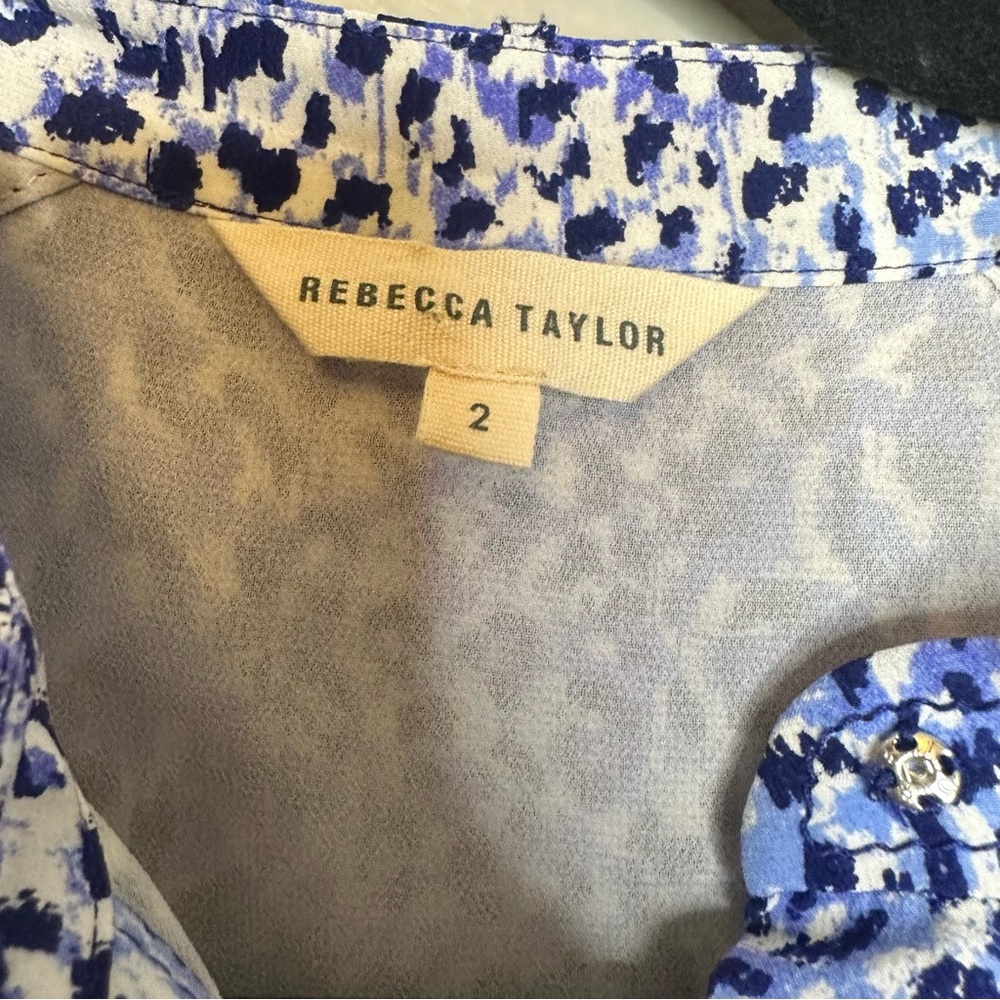 Silk Rebecca Taylor Blue and White Leopard Print Romper - Picture 6 of 8